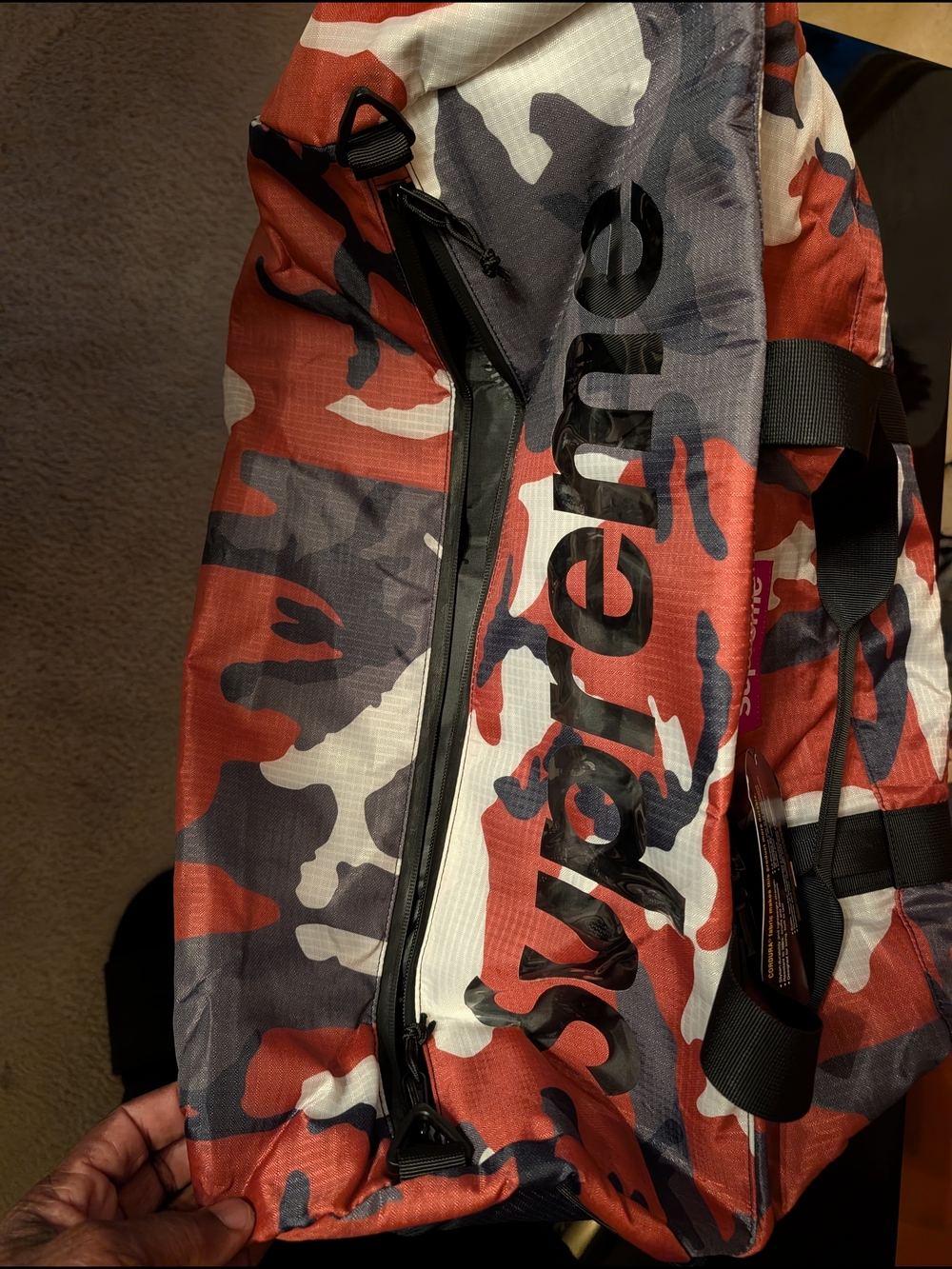 Best Price On The Market Supreme Red & Gray Camo Duffle Bag